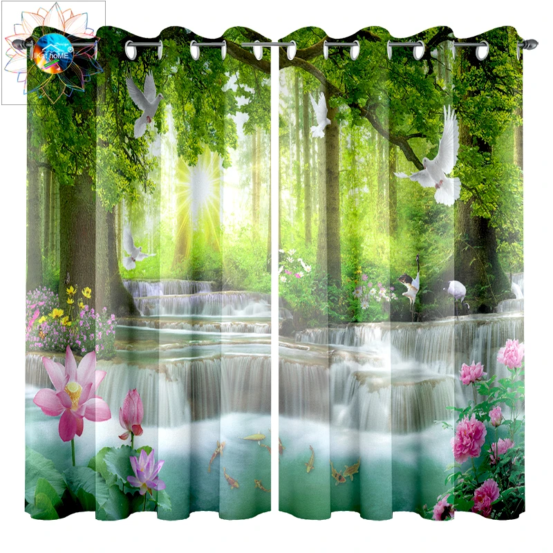Гостиная двойные шторы для спальни богемное украшение водопад Лотос лес 3D
