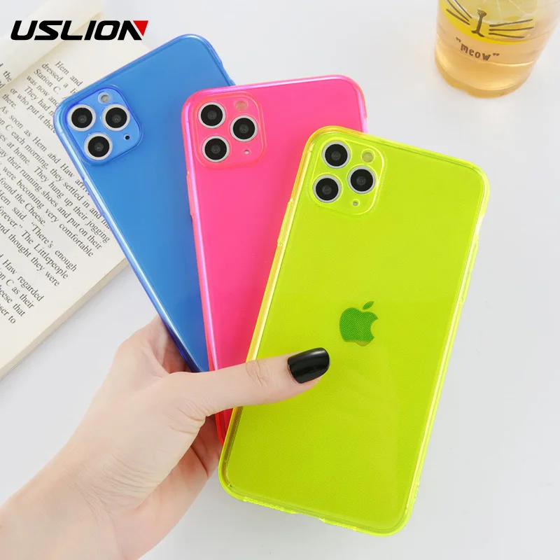Чехол для телефона USLION iPhone 11 Pro Max X XS XR Xs неоновая флуоресцентная однотонная