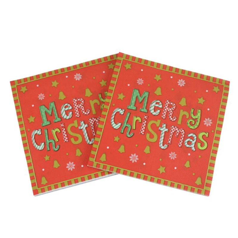 

20pcs/lot Christmas Napkin Gift Santa Claus Paper Napkins Candy Decorations Kids Birthday Party Easter Decorations