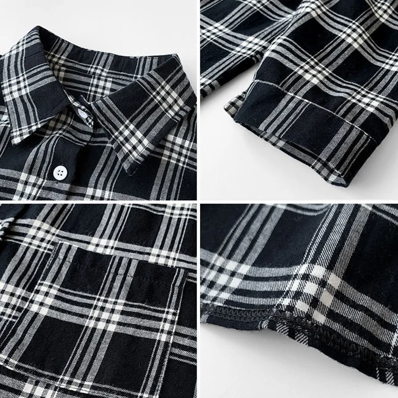 

Women's Blouses Turn-down Collar Shirts Plaid All-match BF Batwing-sleeve Loose Outwear Harajuku Female Tops