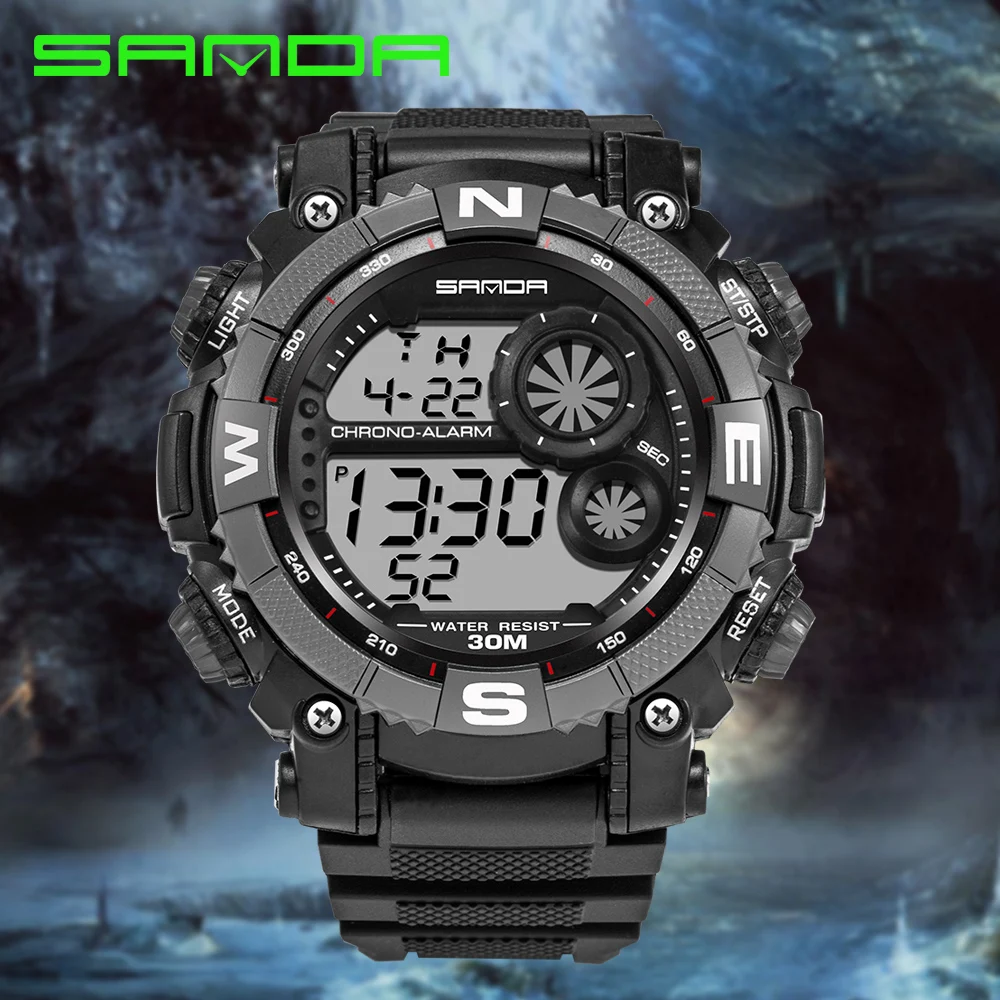 SANDA Outdoor Sports Retro Military Hodinky Timer Alarm Clock Electronic Watch Men's Watches Relogio Masculino | Наручные часы