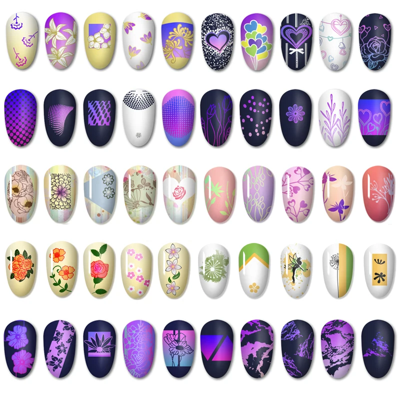 Набор штампованных пластин для ногтей с цветами и животными геометрический
