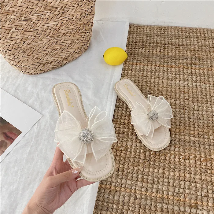

Low Flat Shoes Female Butterfly-Knot Slippers Casual Summer Clogs Woman Pantofle Slides Luxury Beach 2021 Rome Basic Butterfly-k