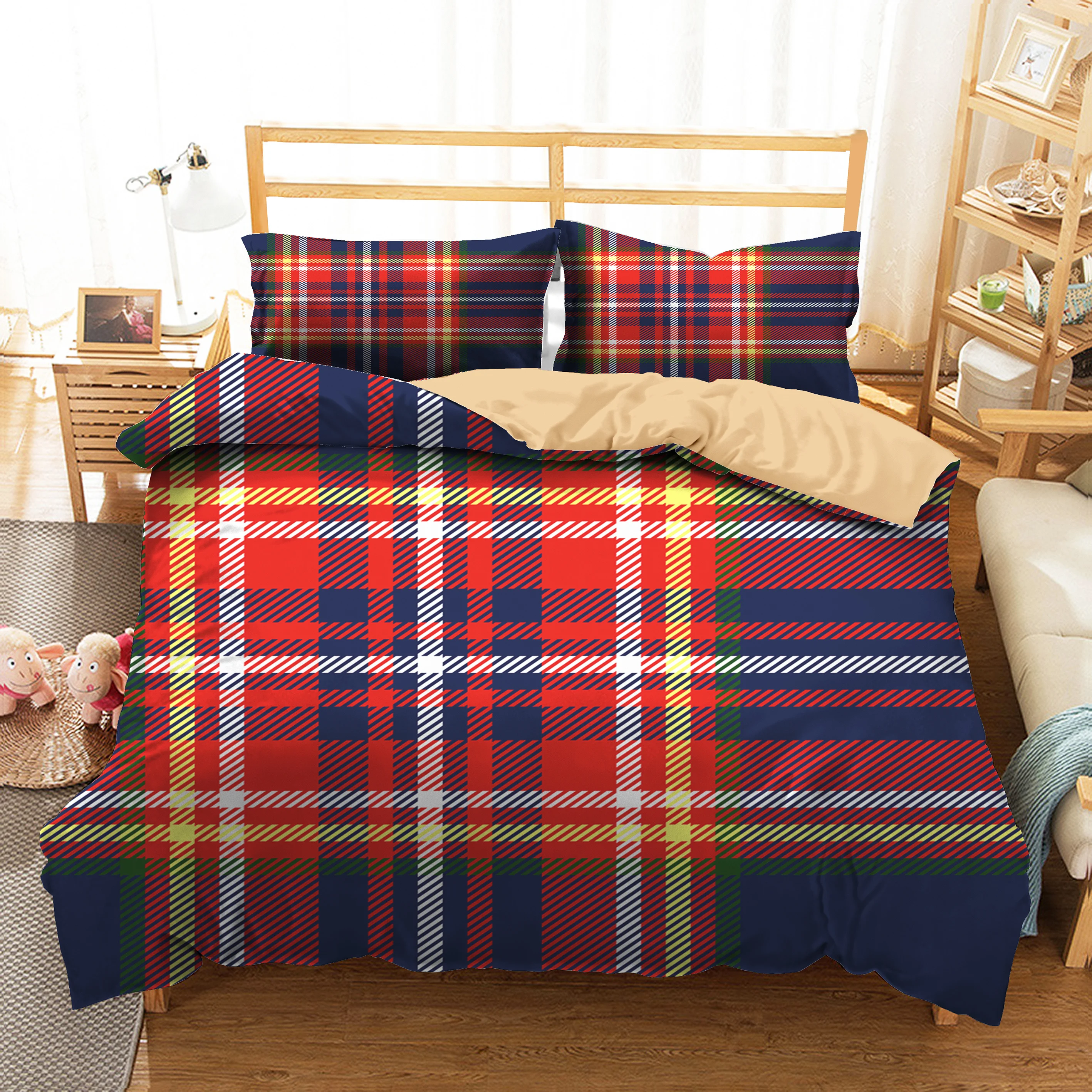 

Комплект постельного белья с 3D рисунком в клетку, домашний текстиль с геометрическими узорами, наволочки, постельное белье, белье, двойное, ...