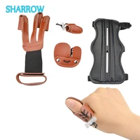 archery protective gear set 3 fingers glove arm guard leather finger tab thumb protection outdoor hunting shooting accessories