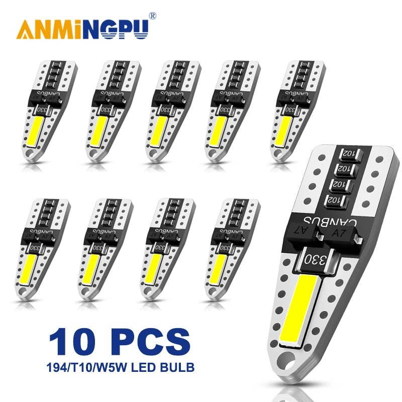 ANMINGPU 10X Signal Lamp W5W LED Canbus T10 Bulbs 7020SMD Auto Led Interior Car Lights Clearence Light Dome 6000K 12V | Автомобили и