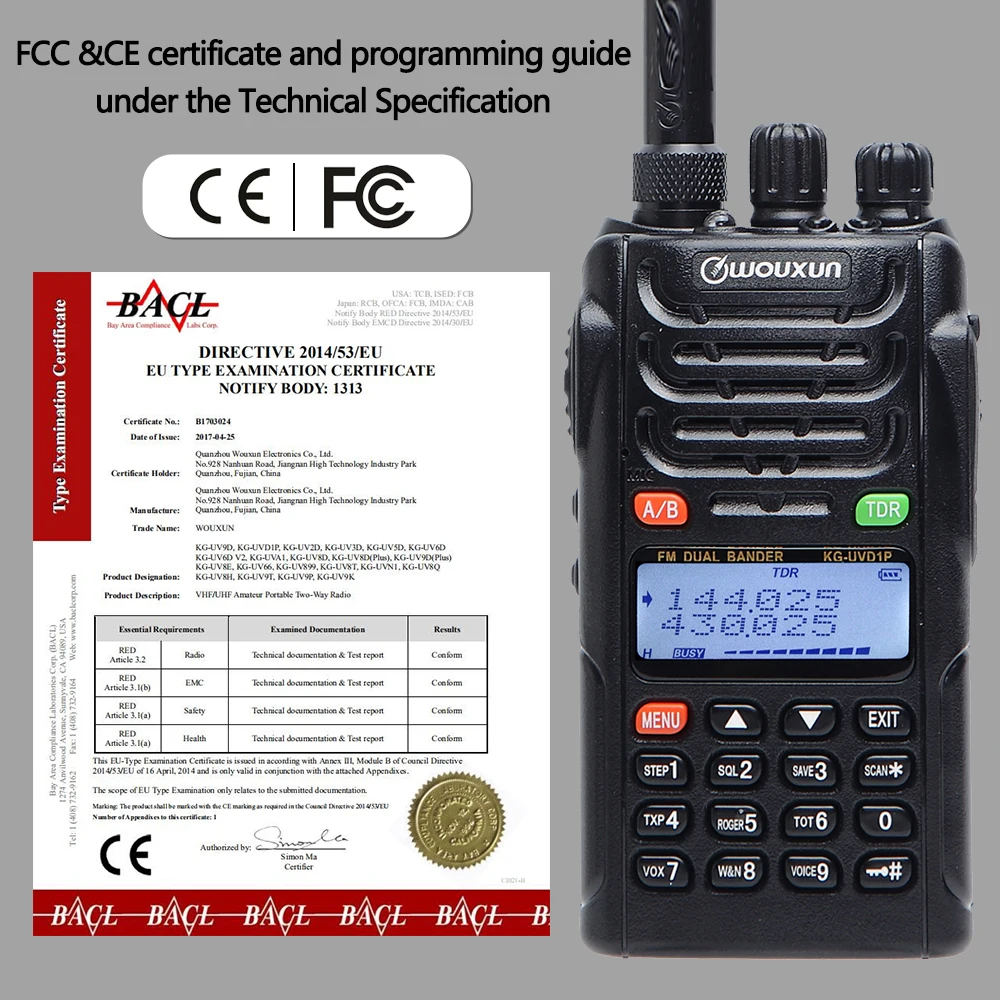 Двухдиапазонный DTMF 1750Hz CTCSS/DCS VOX SOS IP55 Портативный радиоприемник с аккумулятором