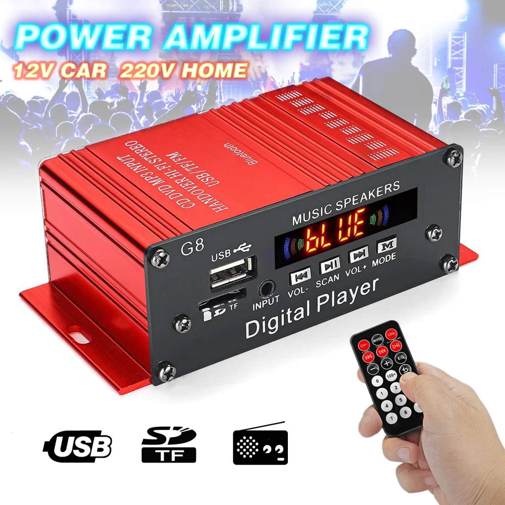 200 Вт 12 в аудио усилитель HIFI мощности Bluetooth FM радио с пультом дистанционного