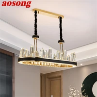 aosong chandelier crystal rectangle pendant lamp postmodern home led leather light fixture for living dining room