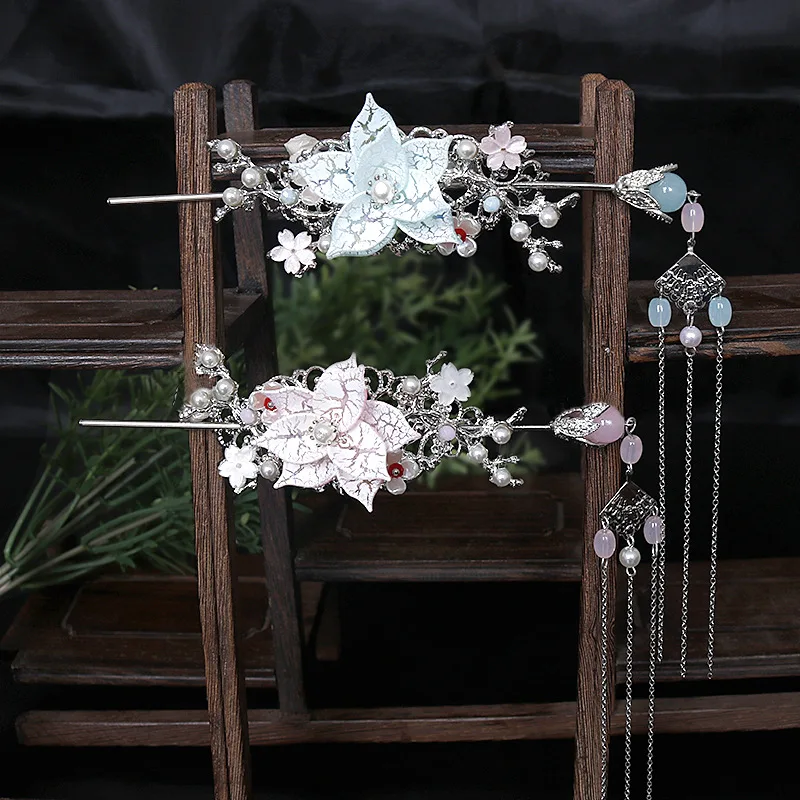 Fairy pink chinese Hairpin Children's girls hair sticks Hair Accessories Tassel Step Shake hairpins jewelry sets | Украшения и