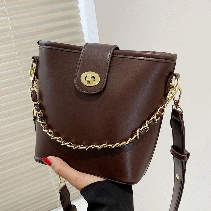 

Brand Vintage Handbags Women Bucket Bags Designer Chain Tote Bags Solid Color Leather Shoulder Bag Female Crossbody Bag Sac New
