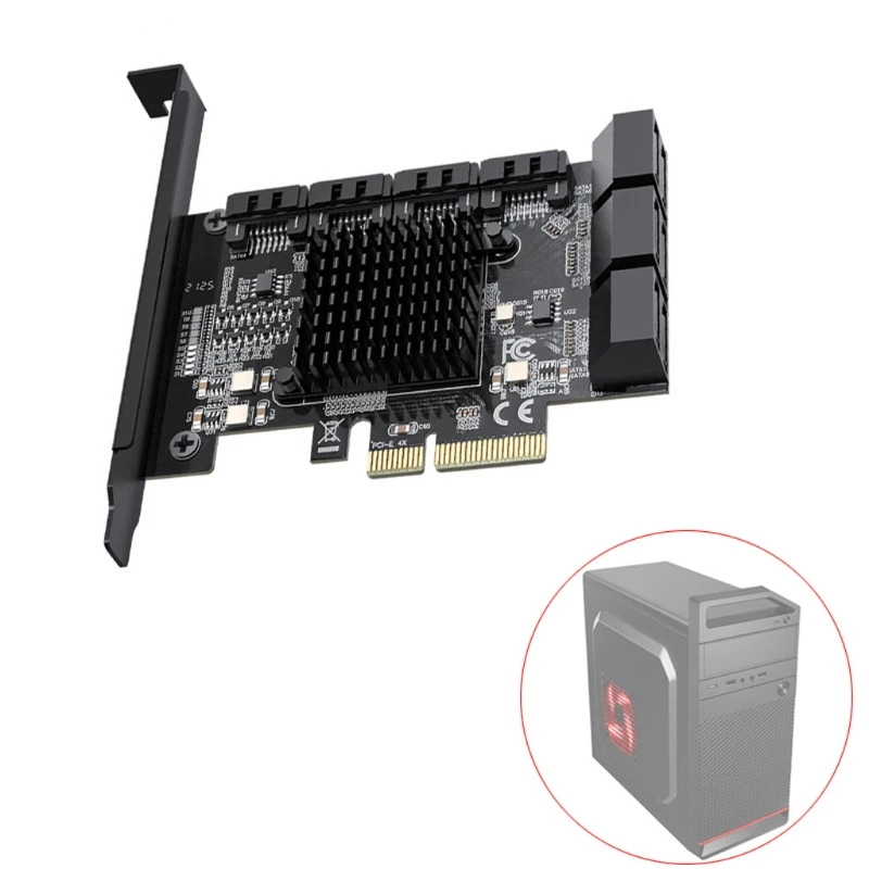 

2022 New PCIe to 10 Ports SATA3.0 6Gbps SSD Adapter PCI-e PCI Express x1 x4 Controller Board Converter Expansion Card
