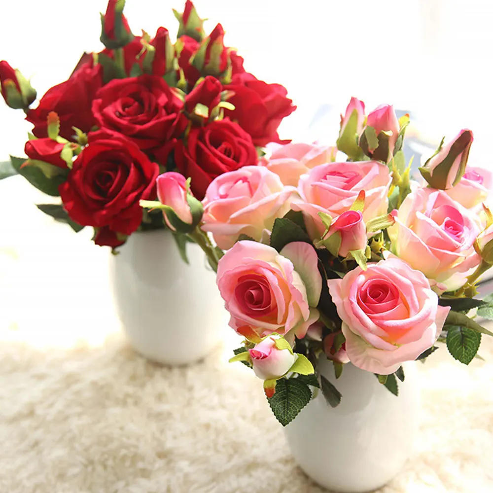 Искусственные цветы розы 3 головки розовые Белые пионы Шелковый цветок букет