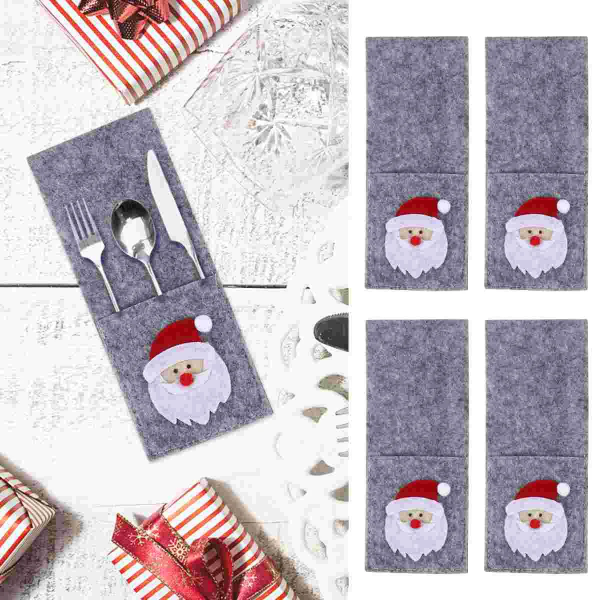 

4Pcs Christmas Square Tableware Cover Dinner Tool Suit Adorable Table Ornament