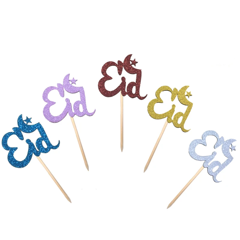 Высококачественные блестящие бумажные топперы для кексов Happy Eid Mubarak украшения