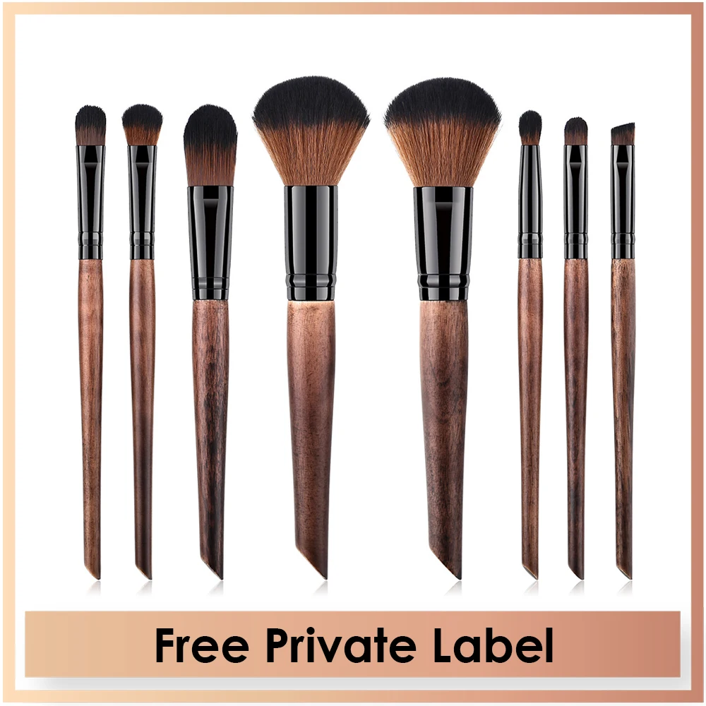 8Pcs Luxury Premium Cosmetic Brushes Set Makeup Brush Set Free Private Logo Low MOQ Wholesale Dropshipping Black Wooden Vegan