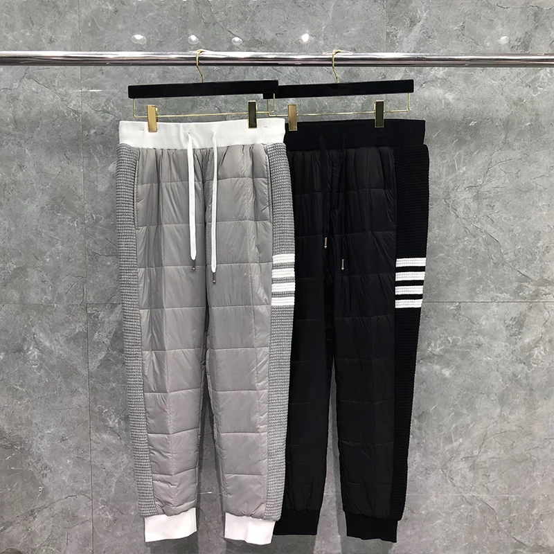 

THOM Trousers Men's Winter Pants Fashion Brand Clothing Side Edge White 4-Bar Stripe Cotton-Padded Patchwork Sweatpant