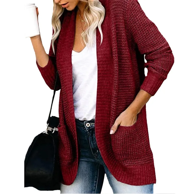 

YRRETY Spring Sweater Cardigans Women 2020 V Neck Long Sleeve Open Stitch Loose Pocket Jacket Clothes Female Knit Coat Size S-XL