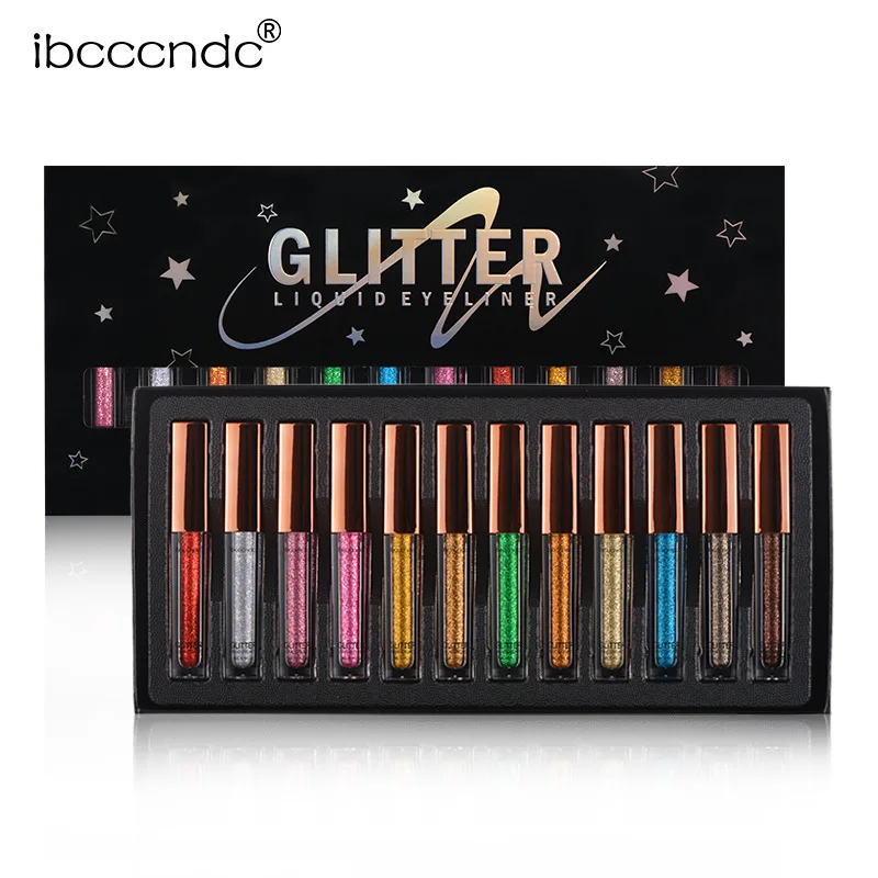 12 sets of liquid eyeliner colorful diamond shimmer shiny pearlescent color waterproof sweat-proof and lasting  color eyeliner