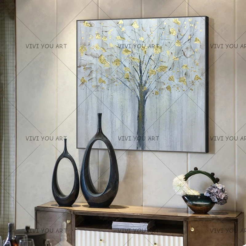 

Wholesale High Quality Abstract Trees Oil Painting On Canvas Handmade Knife Golden Abstract Landscape Trees Oil Paintings