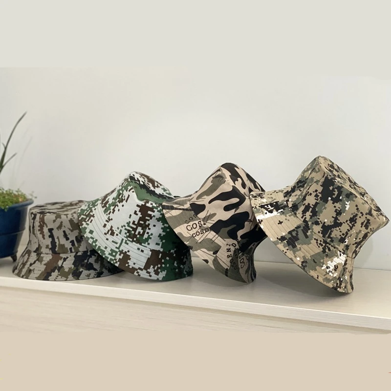 

2021 Spring Summer Man`s Pure Cotton Disruptive Pattern Bucket Hat Green Blue 7 Color Optional Outdoors Fishing Hat Wholesale