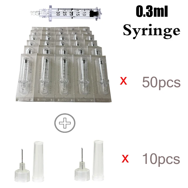50 set 0.3ml syringe Гиалуроновый шприц гиалуроновая игла ампульная головка для гиалуроновой ручки Гиалуроновый пистолет высокого давления удаление морщин водная игла - Цвет: 50 set 0.3ml syringe