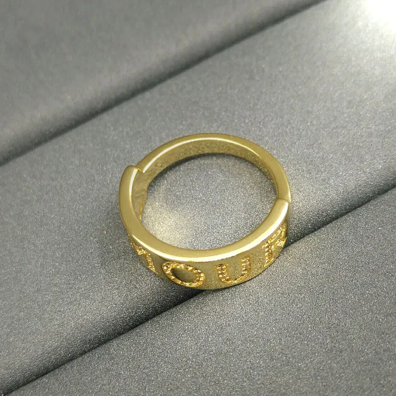 

popzone s925 sterling silver ring new love letter ring female golden yellow AMOUR ring fashionable bohemian style jewelry gift