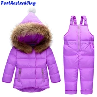 russia winter children clothing sets snow jackets pant 2pcs set baby girls duck down coats jacket fur hood outwear kids snowsuit
