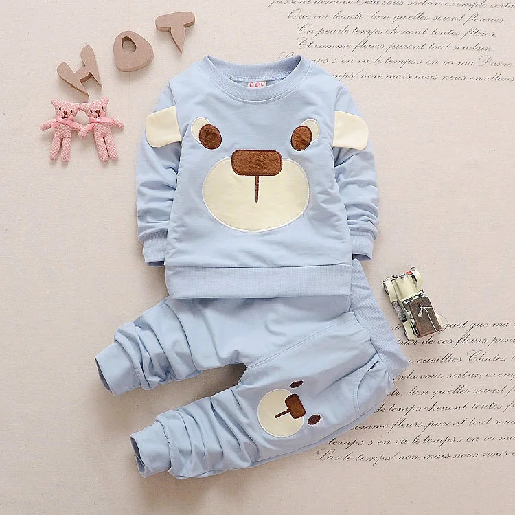 

2Pcs Newborn Baby Boys Girls Clothes Set Autumn Boys Cartoon Bear Long Sleeve O-neck Sweatshirt Tops + Pants Kids Clothing Sets