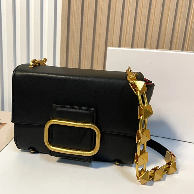 

Retro design high quality metal logo chain multifunctional leather handbag ladies new fashion shoulder bag messenger bag