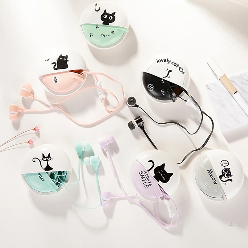 Милый Кот мультфильм наушники 3 5 мм в ухо стерео с микрофоном футляр для