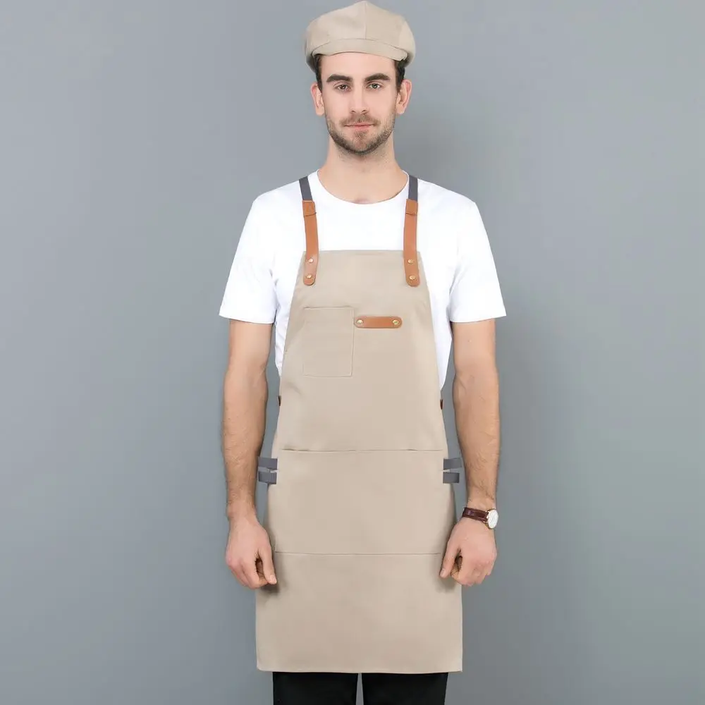 Apron With Hat Фартук в японском стиле фартук для кухни с регулируемым ремнем из искусственной кожи+ хлопок большие карманы фартук для шеф-повара бариста для мужчин и женщин - Цвет: Apron With Hat