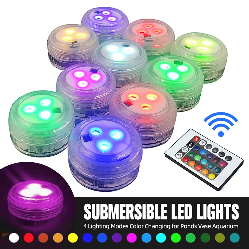 

Submersible LED Lights with Remote Controller IP68 Waterproof Pool Lights 4 Lighting Modes Color Changing for Ponds Vase Party