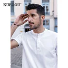 Мужская хлопковая рубашка-поло KUEGOU, однотонная Приталенная футболка-поло с коротким рукавом, лето, размера плюс, 90078