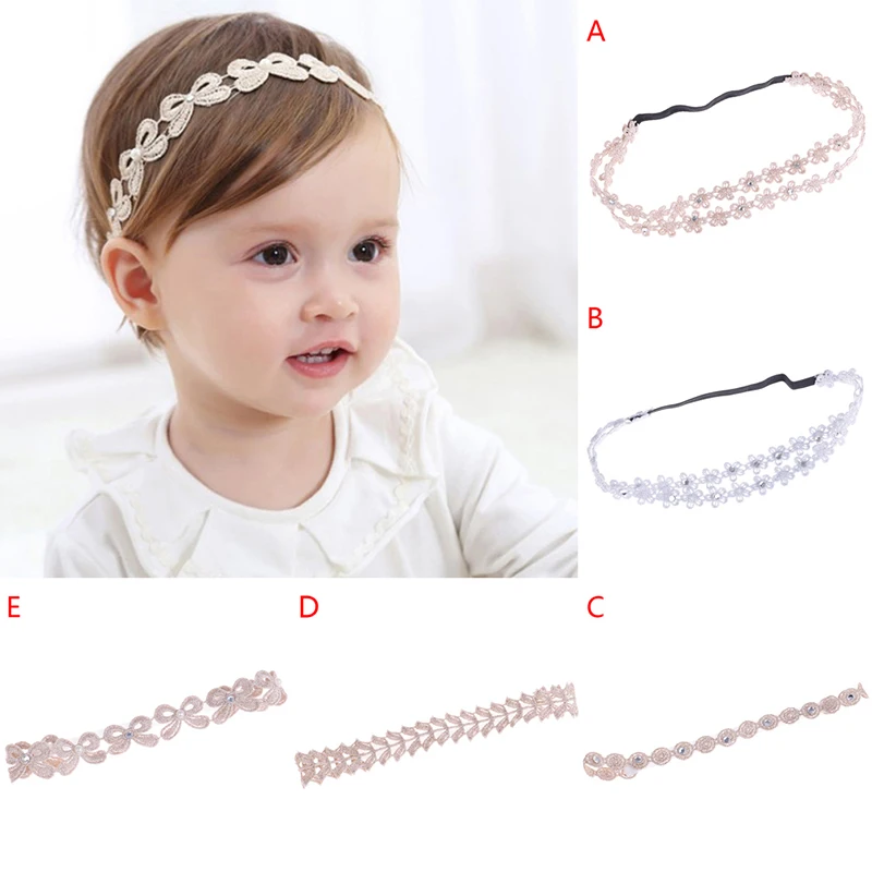 Обруч для волос маленьких девочек Кружевная лента принцессы с жемчугом