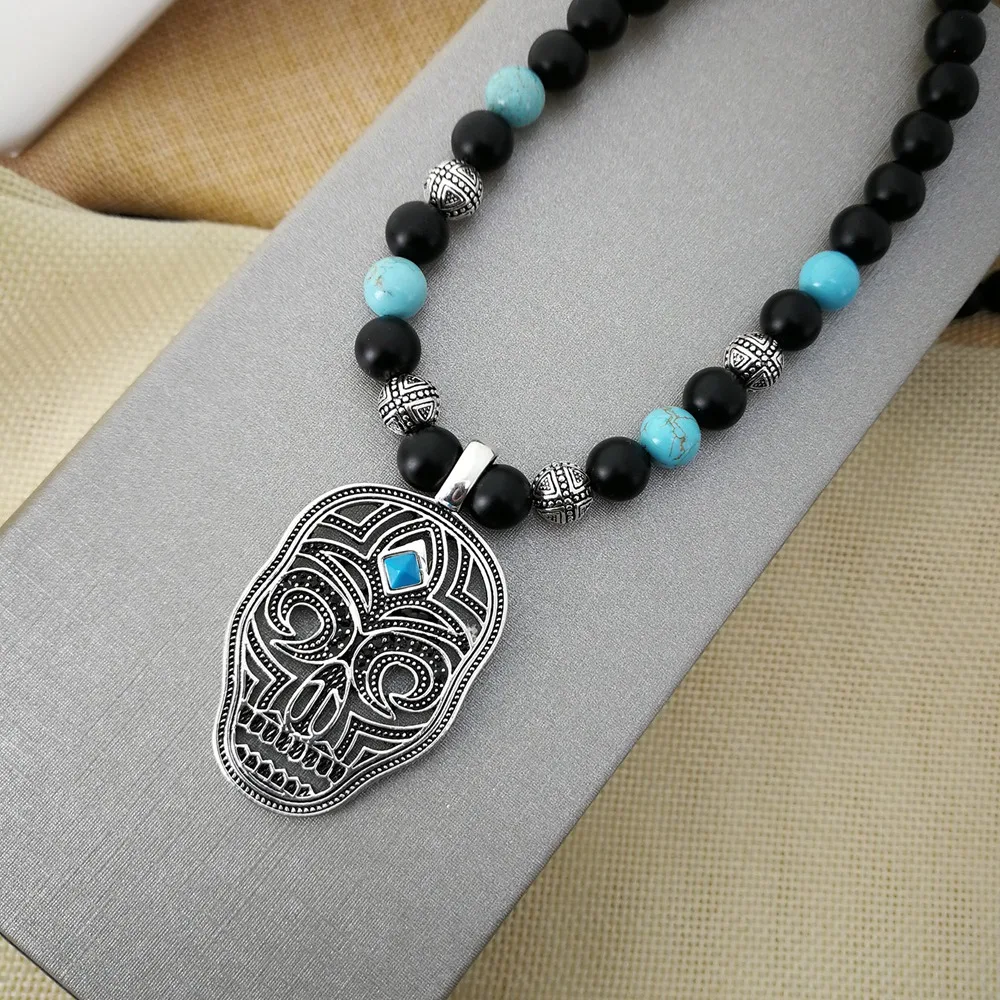 Thomas Skull Mask Pendant with Back Beads Necklace Rebel Heart Punk Bijoux Jewelry Gift For Men TS N298 | Украшения и аксессуары