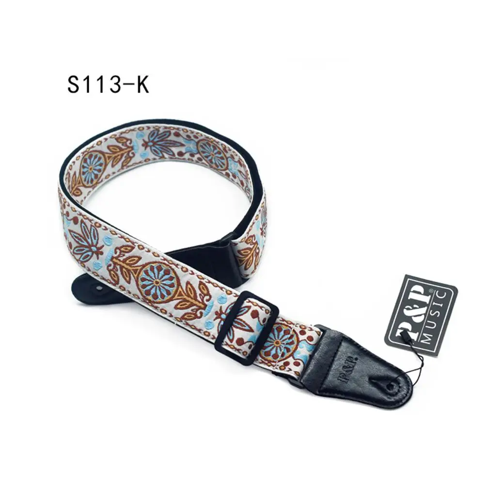 yiwa embroidered belt adjustable jacquard band with leather end for bass acoustic electric folk guitar bass musical instrument free global shipping