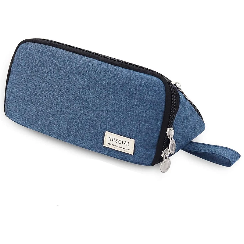 

ANGOO Pencil Case Big Capacity Pencil Cases Canvas Pencil Holder with Zipper Stationery Pouch for Students School Supplies(Blue)