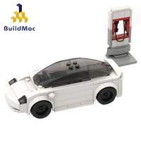 buildmoc city technical car tesla model 3 and cybertruck electric vehicle speed champions diy building blocks kid toys xmas gift