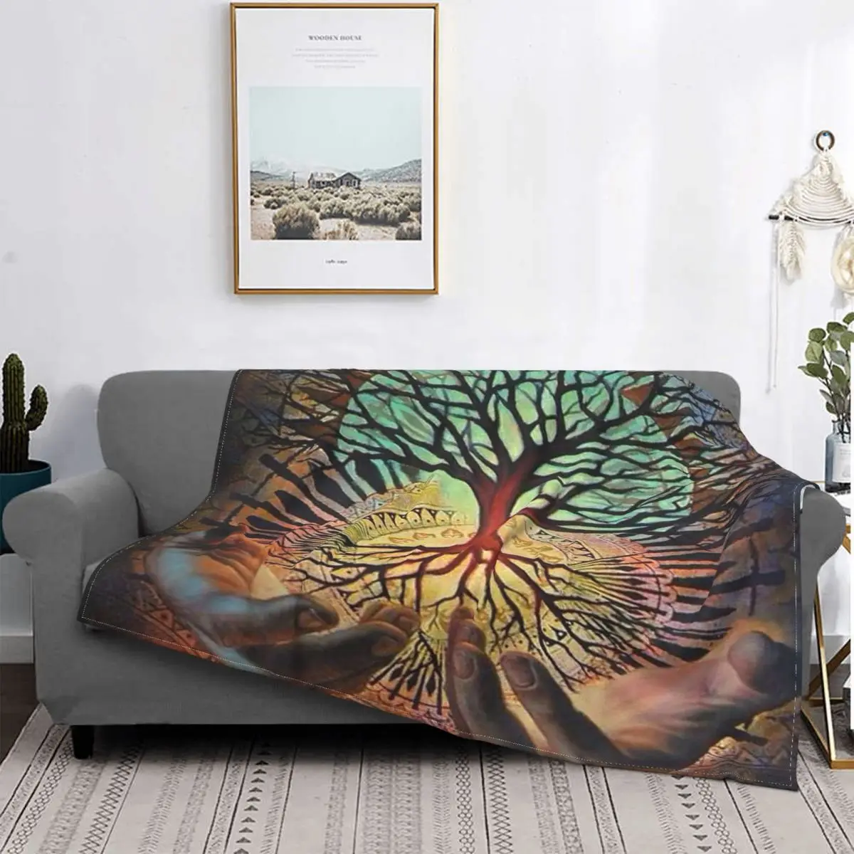 

Manta de forro polar con diseño de árbol de la vida para el hogar, colcha fina y ligera multifunción, Bohemia, misteriosa,