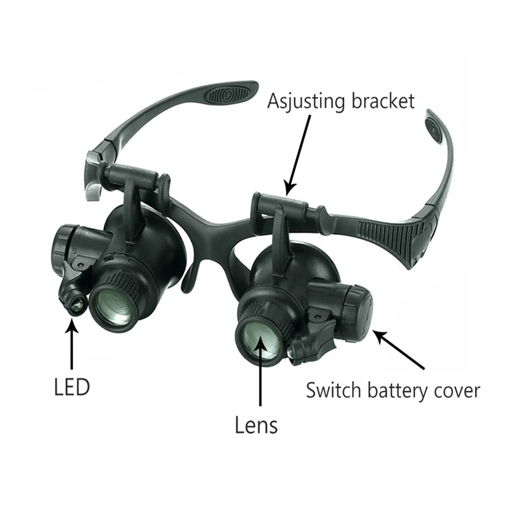 

Jeweler Watchmaker Magnifying Glass 10X 15X 20X 25X LED Light Magnifying Glasses Reading LED Magnifier Lamp Optical Instruments
