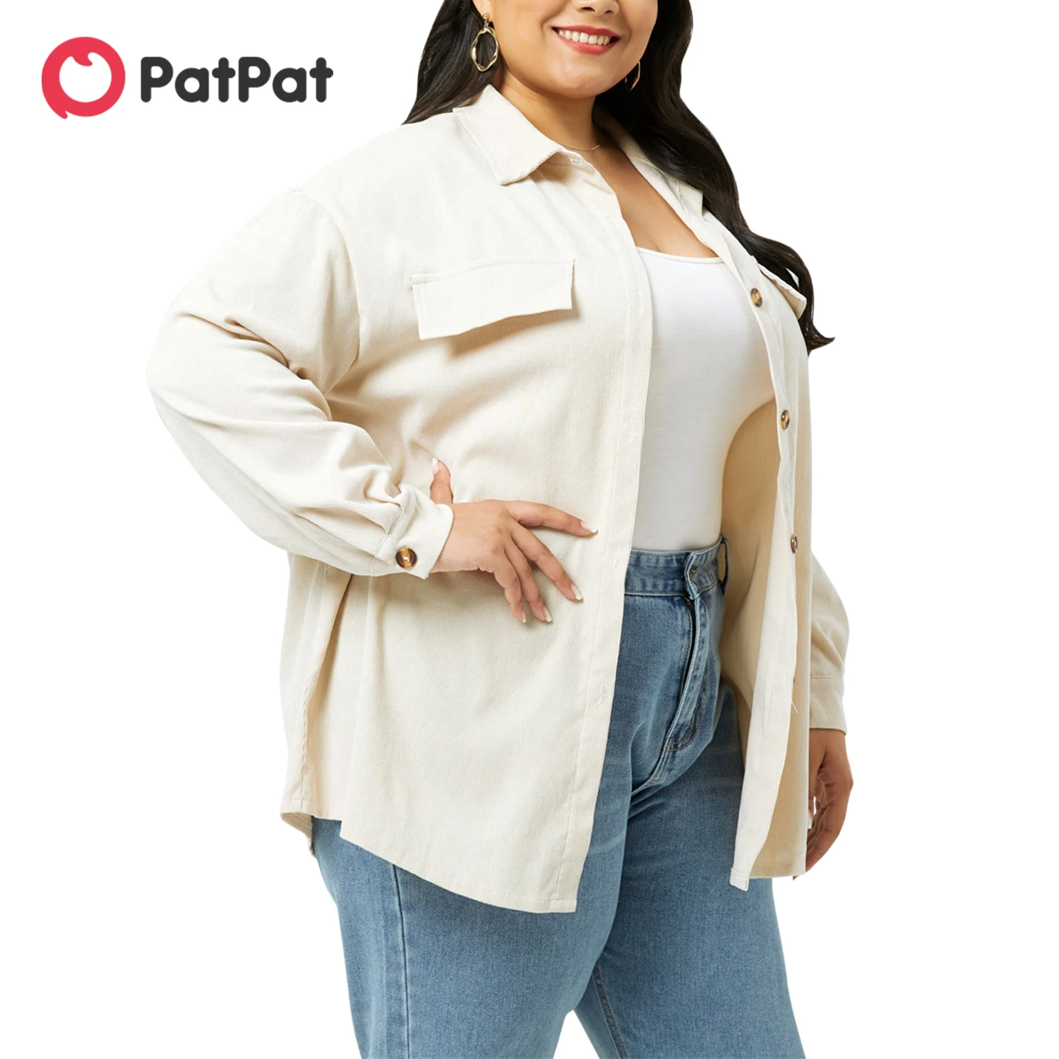 

PatPat Women Plus Size Casual Lapel Collar Button Design Corduroy Shirt Jacket