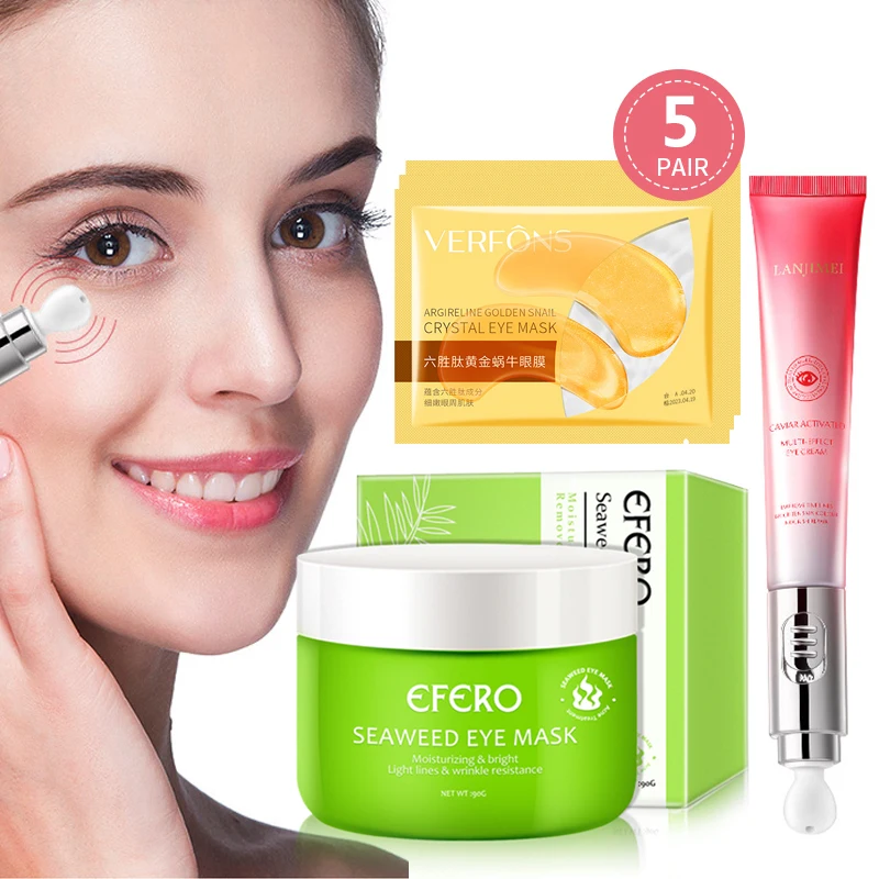 EFERO Seaweed Eye Mask Remover Dark Circles Collagen Anti-Puffiness Skin Eye Cream Moisturizing Lip Mask Anti-Aging Eye Patches