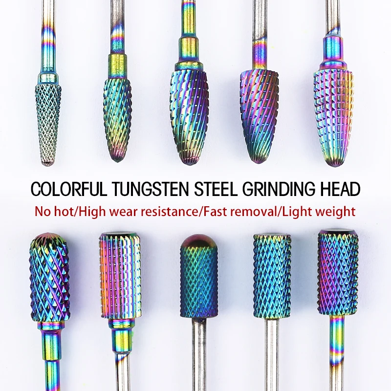 

Фреза NAILCO для маникюра из вольфрамовой стали радужного цвета, аксессуары для ногтей, фрезы для маникюра