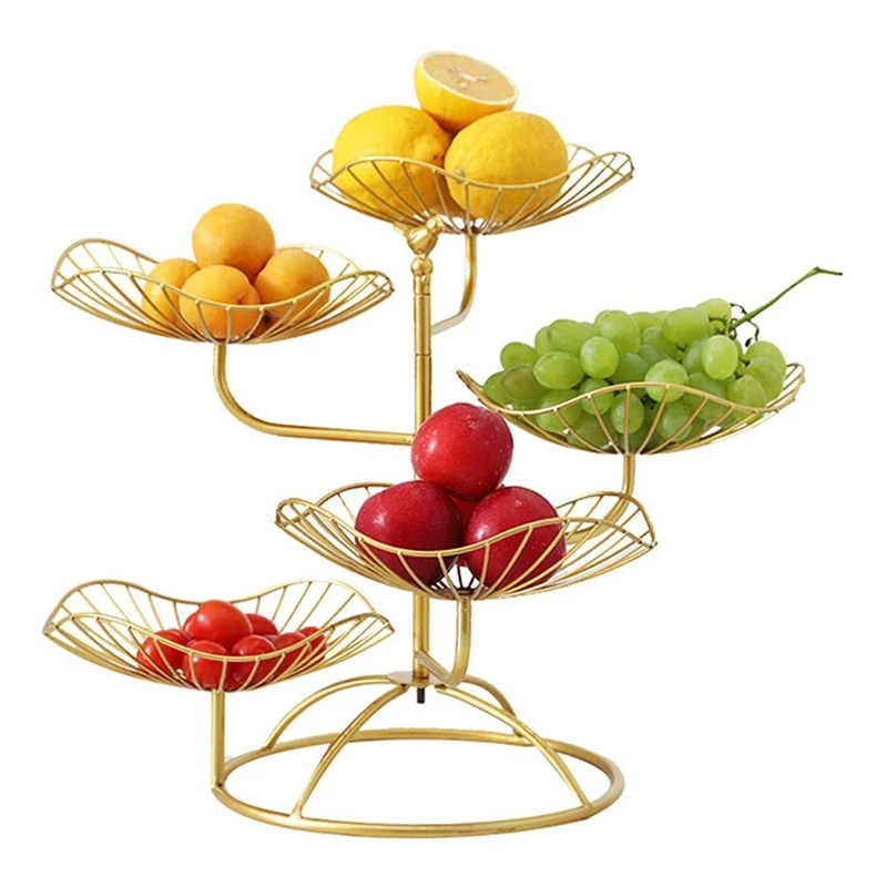

D0AC металлические корзины для фруктов, подставка для фруктов, 5 уровней, полые чаши для фруктов, изысканная корзина для фруктов в форме листье...