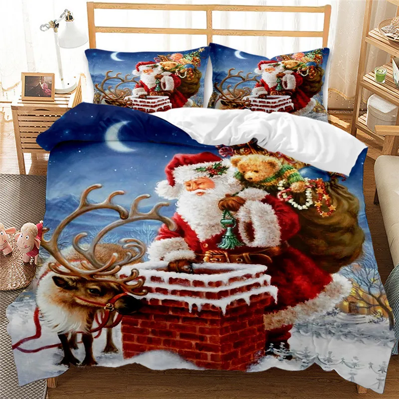 

Рождественское украшение, Комплект постельного белья с Санта-Клаусом, снеговиком, пододеяльник с наволочками, постельное белье, одеяло, Ком...