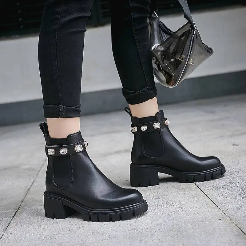 Женские однотонные Теплые ботильоны Krazing Pot Зимние из натуральной кожи с