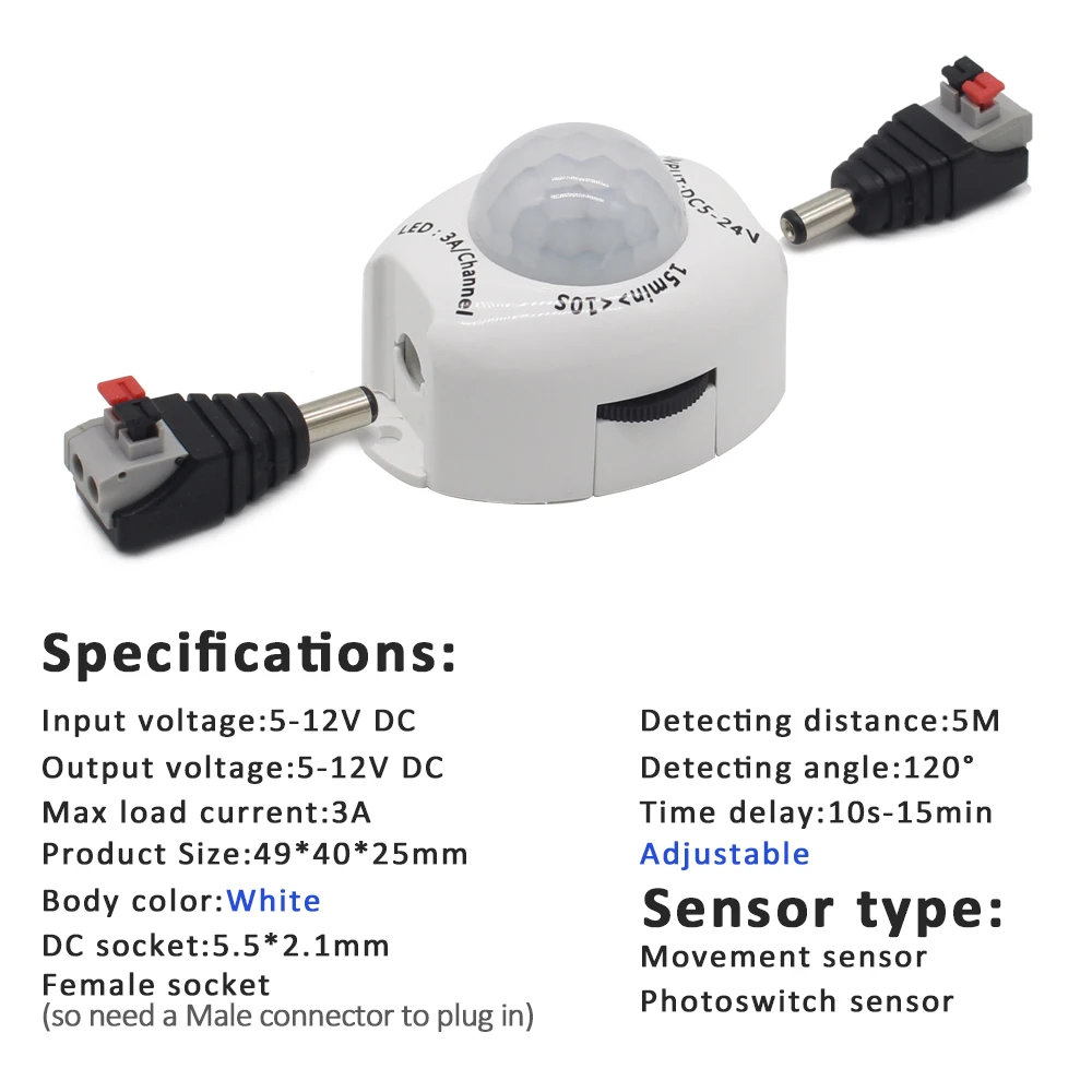 PIR Motion Sensor 12V DC Switch 5V LED Strip Light Movement Detector 5 Volt Activated Timer Automatic Infrared ON OFF | Обустройство