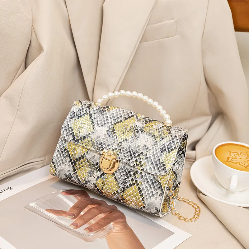 

Chain Crocodile Pattern Small PU Leather Crossbody Bags for Women Beading Handbags Female Fashion Travel Cross Body Bag B120