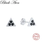 Черные AWN милые 100% чистое серебро 925 пробы ювелирные изделия в форме треугольника серьги-гвоздики с черным камнем для помолвки для женщин I164